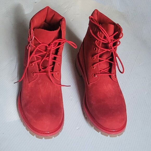 New! Timberland Women's Limited Release 6 inch Waterproof Work Boots Red Leather - Picture 5 of 10